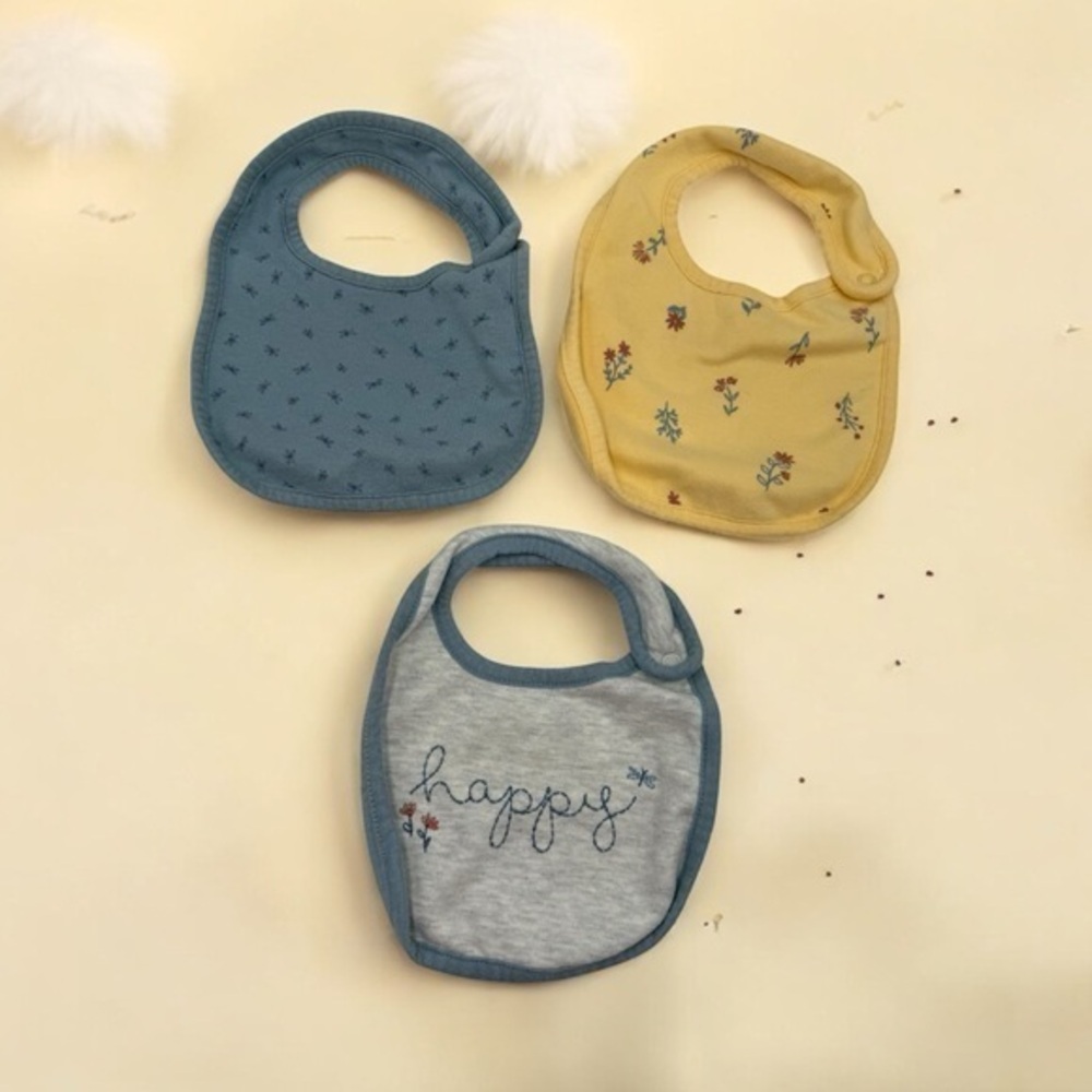 Carter's Blue and Yellow Neutral Floral 3-pack Baby Bib Set